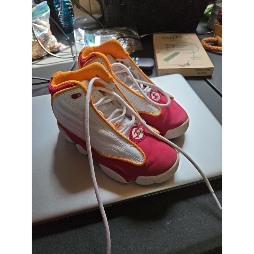 Jordan DC7909-168 Boys High Top Sneakers Red White Orange Size 11C‎
